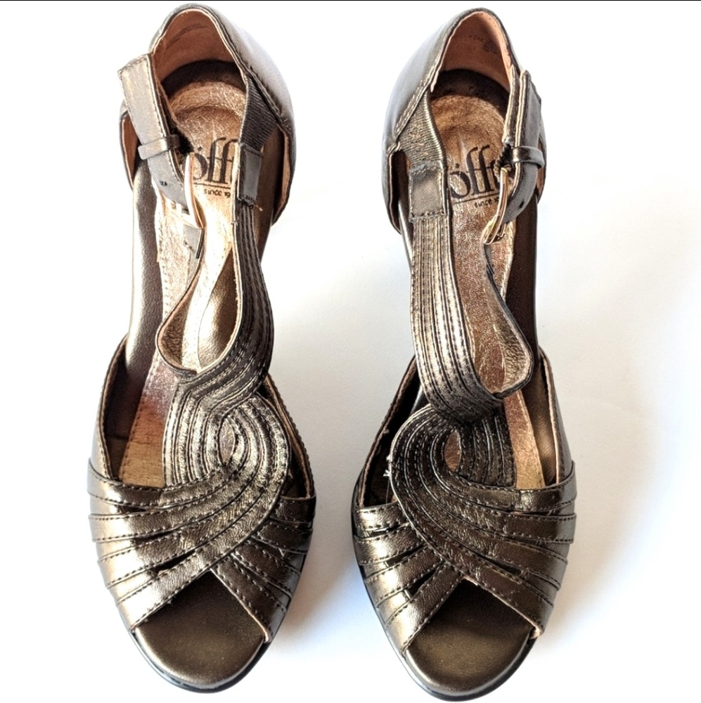 Sofft Graciella Peep Toe Heels Metallic Leather Open Toe Sandals Bronze size 4.5